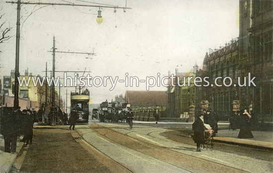 The Tram Terminus, Barking Road junction High Street, East Ham, London. c.1906.